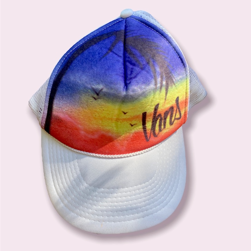 vans airbrushed california beach sunset y2k white trucker hat